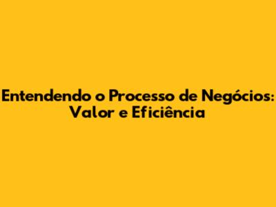 Entendendo o Processo de Negócios: Valor e Eficiência