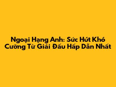 Ngoại Hạng Anh: Sức Hút Khó Cưỡng Từ Giải Đấu Hấp Dẫn Nhất