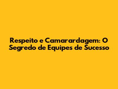 Respeito e Camarardagem: O Segredo de Equipes de Sucesso