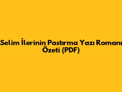 Selim İleri'nin Pastırma Yazı Romanı Özeti (PDF)